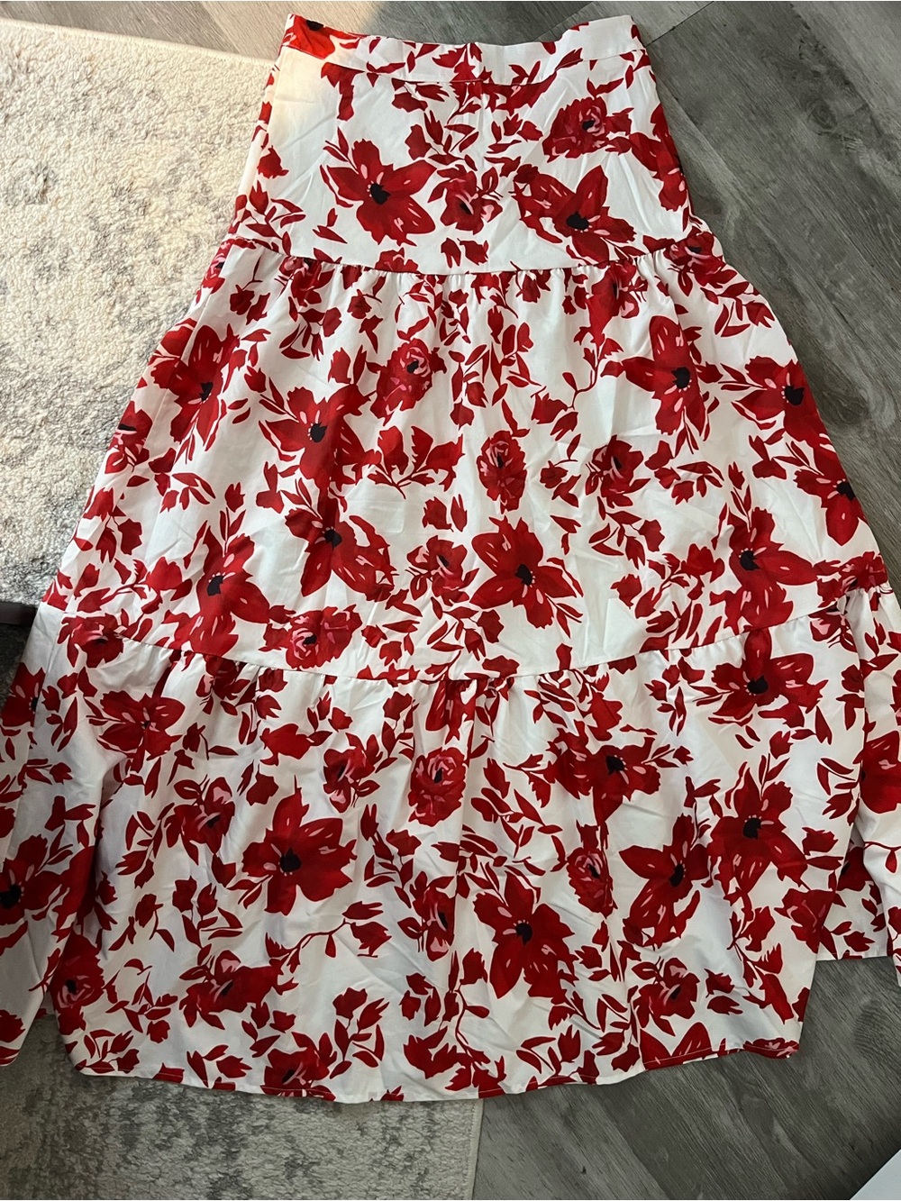 To My Lovers Red and White Floral Print Maxi Skirt